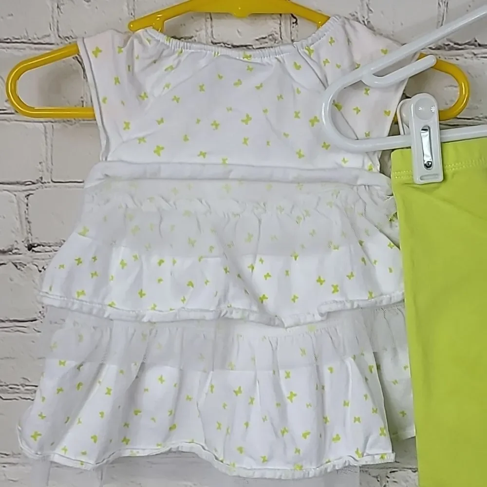 Carter's Baby Girl 3M Lime Green Butterfly Tulle Ruffled Top & Pants 2pc Outfit